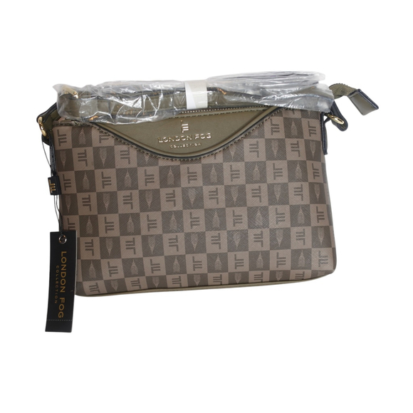 London Fog Addison Tower Signature Print Olive Crossbody Bag NWT - Picture 3 of 10